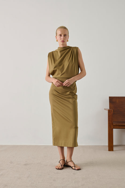 Robe Gemma - Beige Vert - Coton - Femme